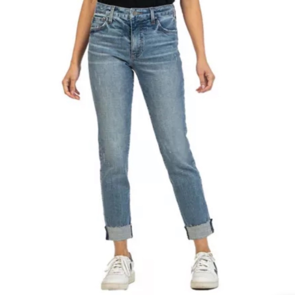 KUT from the Kloth Catherine Fab Ab Cuff Raw Hem Relaxed Fit Boyfriend Jeans